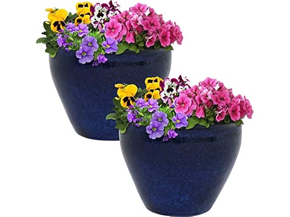 2PK Sunnydaze Decor AP-902 Ceramic Planters 9" Blue