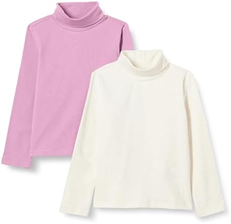 Amazon Essentials Girls' Turtleneck T-Shirt, Pack of 2, Oatmeal Heather/Mauve, X-Large