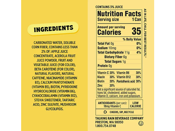 1CT Popwell Caffeine Cream Soda Prebiotic Soda