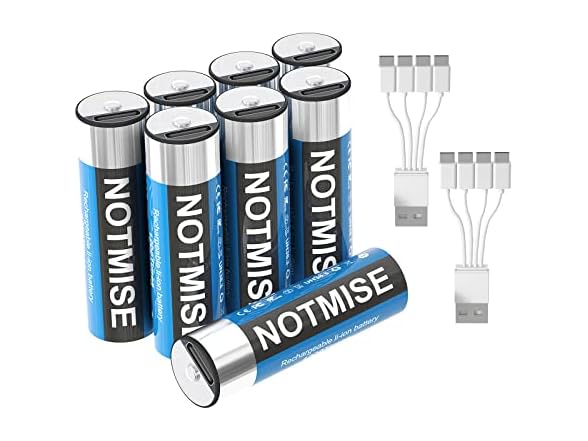 (8 PACK) Notmise Rechargeable Lithium Ion 1.5V AA Batteries