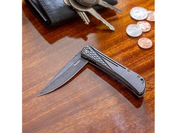 SMITH’S 3-Inch Folding Knife, Black Stonewash Finish