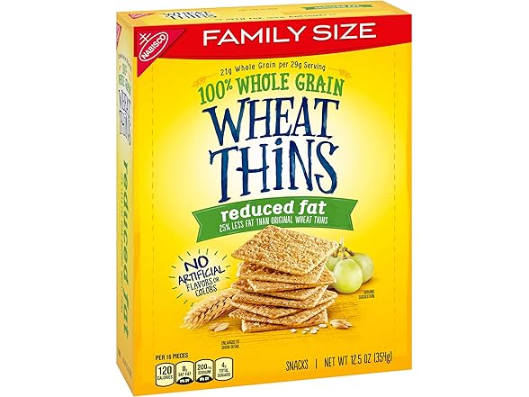 Wheat Thins Reduced Fat Snacks, Whole Grain, 12.5 oz.