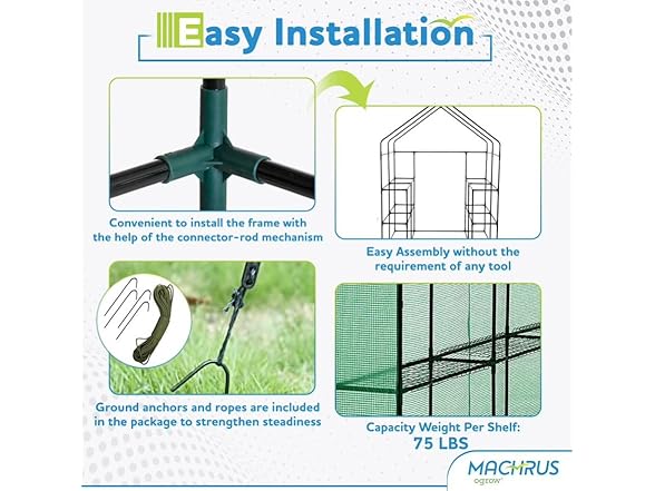 Ogrow Deluxe Walk-In Greenhouse 2 Tiers, 8 Shelves