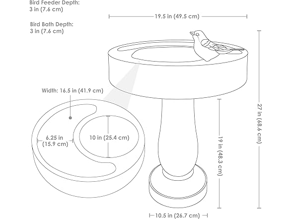 Sunnydaze Resin Bird Bath with Feeder Compartment 27"