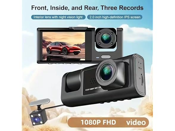 JHXLETU APP-Auto-135 1080P 3-Channel Dash Cam Front