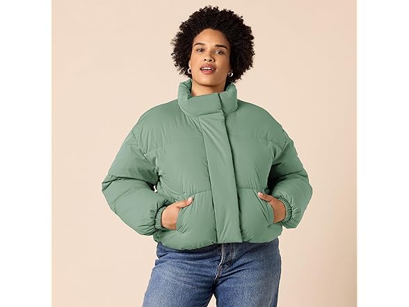 Amazon  Essentials Cropped Puffer Jacket Sage Green 3X