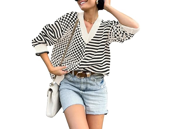Women’s Checkered Striped Knit Sweater