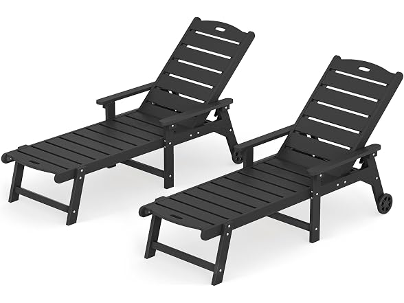 LUE BONA Set of 2 Black Chaise Lounge Chairs