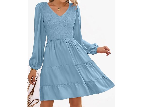 Zesica Women (M) Fall Casual Long Sleeve V Dress