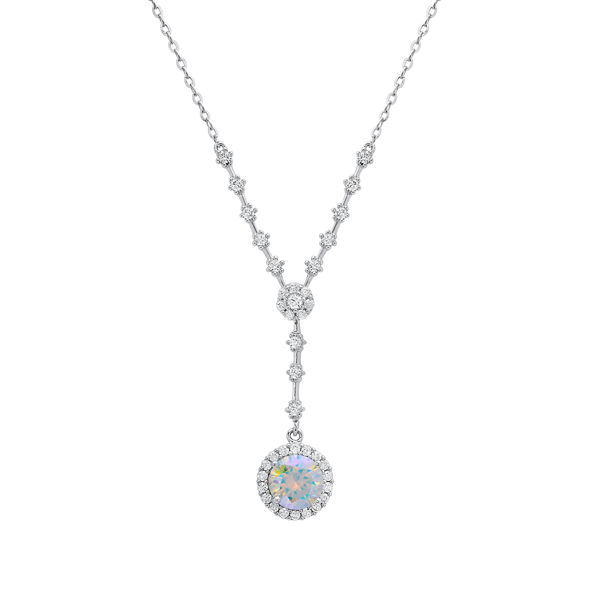 Moissanite Rainbow Halo Necklace - Gallery 5