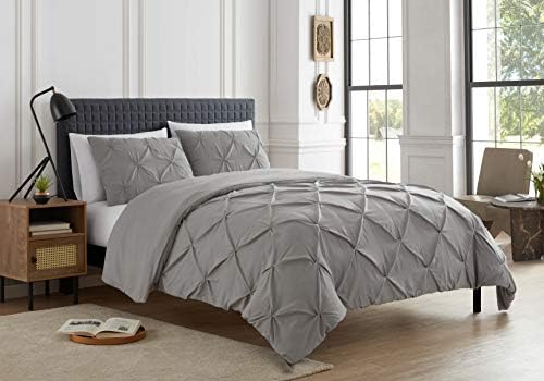 Sweet Home Collection SHC-PINTUCK-DUVET-SIL-K King Pintuck 3 Piece Duvet set Silver