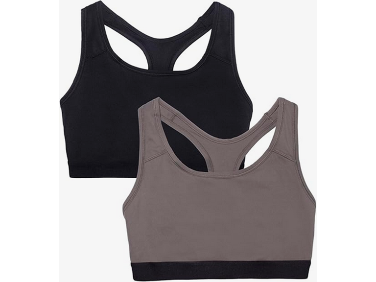 Fruit of the Loom Women's Medium Impact Sports Bras Supports Without Padding, Black Hue/Charcoal Heather