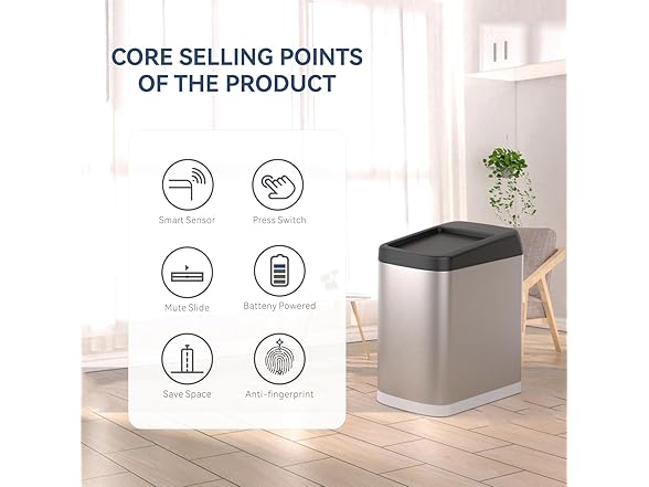 ELLO&ALLO 50 Liter 13 Gallon Touchless Trash Can