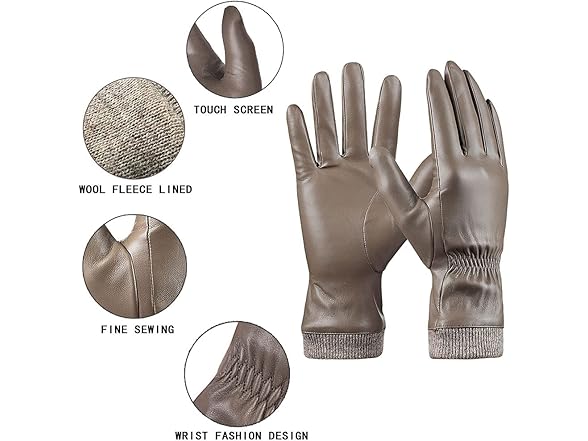 REDESS Winter Leather Gloves for Women
