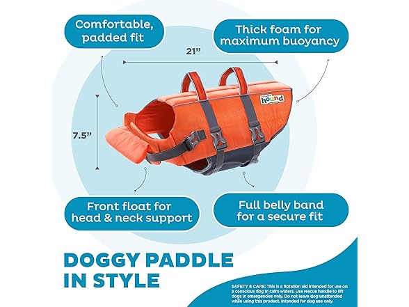 Outward Hound Granby Splash Orange Dog Life Jacket, XL