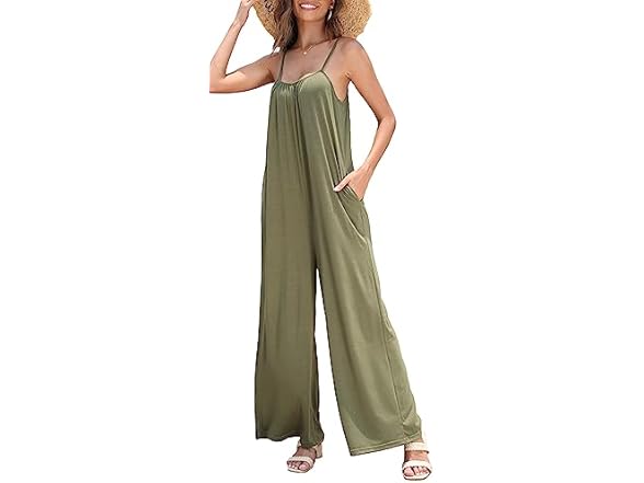 Fkeep Women Loose V Neck Sleeveless Strap Pants