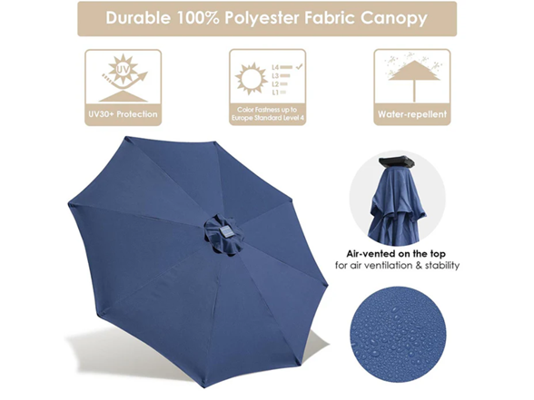 Yescom Solar Umbrella w/ Lights Tilt Market Umbrella 10ft 8-Rib