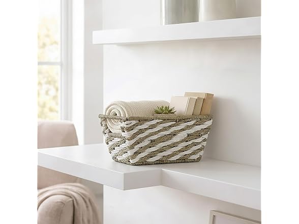 Simplify Small Striped Woven Basket in Gray