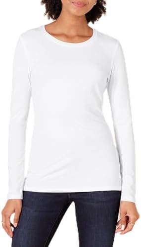 Amazon Essentials Women's Regular-Fit Long-Sleeve Crewneck T-Shirt (Available in Plus Size), White, X-Small