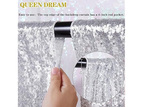 QueenDream Silver Sequin Backdrop Party Decorations
