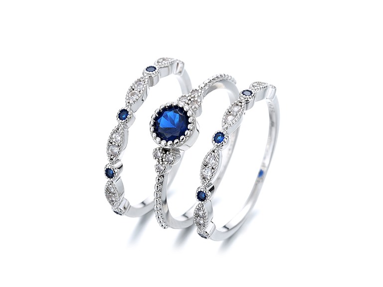 AAA IGT-DAAS-DRB7077-B-6 6 Bezel French Miligrain Ring Set Sapphire