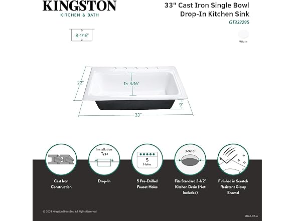 Kingston Brass Single Bowl Drop-In Kitchen Sink, White