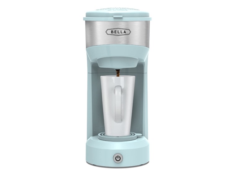 BELLA Dual Brew Single Serve Coffee Maker, K-cup Compatible with Ground Coffee Basket & Adapter - Carefree Auto Shut Off & Adjustable Tray, 14oz, Aqua