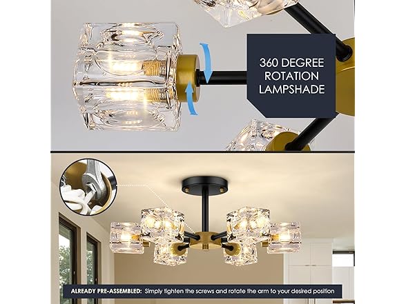 GoBright Black Modern Chandelier, 6-Light Crystal