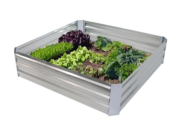 Sunnydaze Square Steel Garden Bed- Silver
