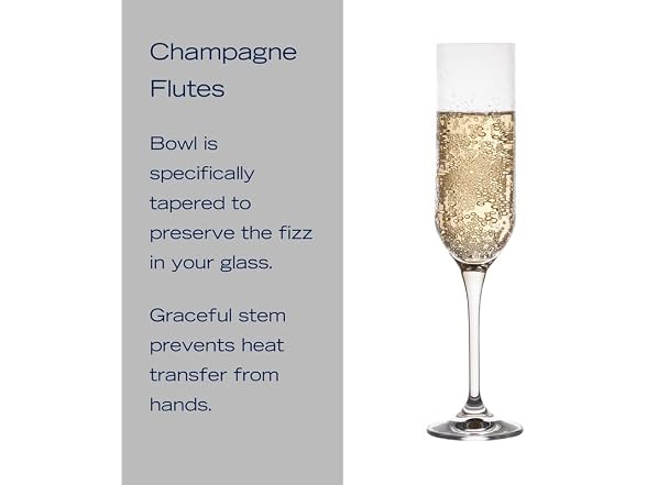 Mikasa Upton Lead-Free Champagne Flute Glasses, Set of 4, 8 Ounce