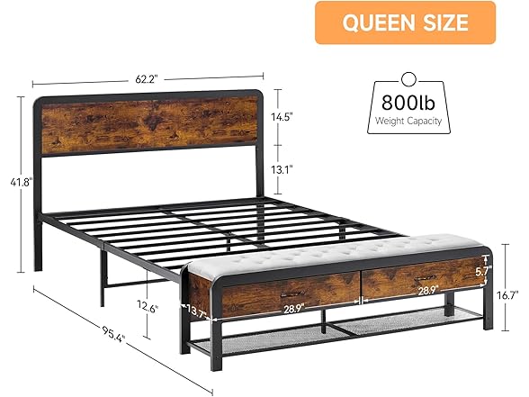 Amyove Queen Bed Frame w/Ottoman