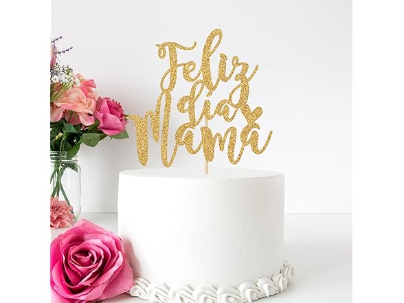 Gold Glitter Feliz Dia Mama Cake Topper