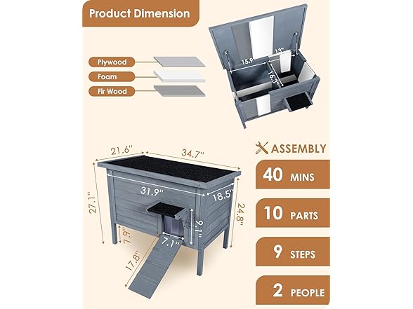 IVY&LANE IL-12 Grey Outdoor Cat House Grey