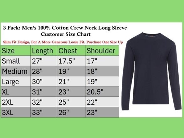 (3Pk) Men's Long Sleeve T-Shirt (S-3XL)