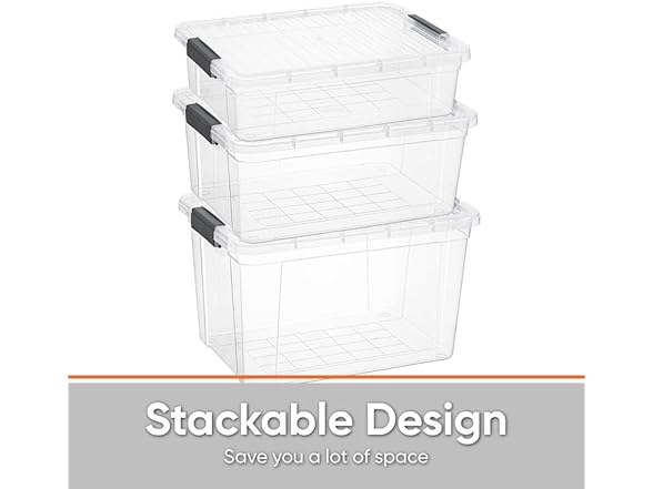 Superio Clear Storage Boxes with Lid, 3 Pack