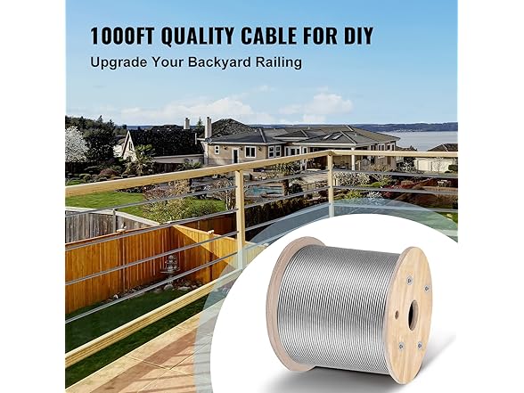 T316 1x19 Stainless Steel Cable 1/8" Cable Rail Wire Rope Aircraft Cab