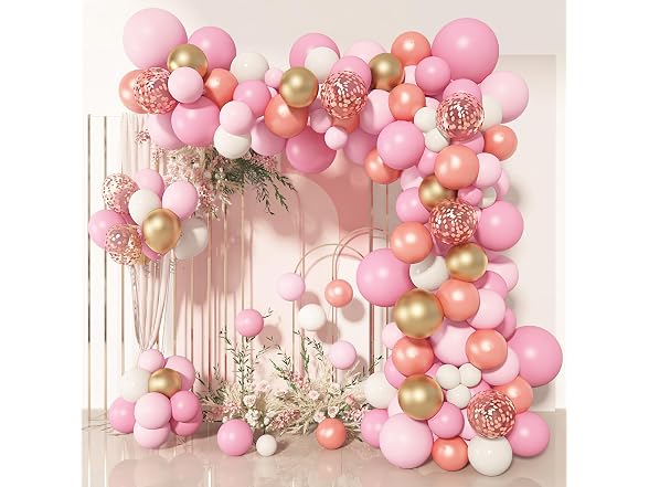 140Pcs Rose Gold Pink Balloons Garland Arch Kit