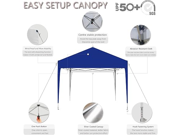 SANUMY 10x10 Pop Up Canopy – Easy Setup, Dk Blue
