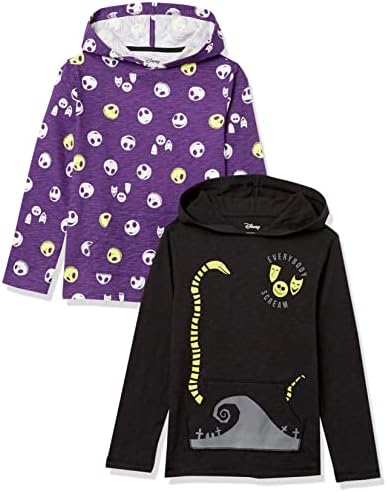 Amazon Essentials Disney | Marvel | Star Wars Boys' Lightweight Hooded Long-Sleeve T-Shirts, Pack of 2, Nightmare Scream, X-Large