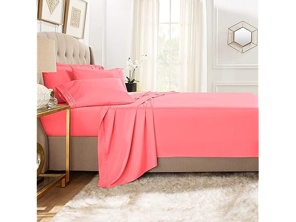 Clara Clark Bed Sheets, King, Coral Pink