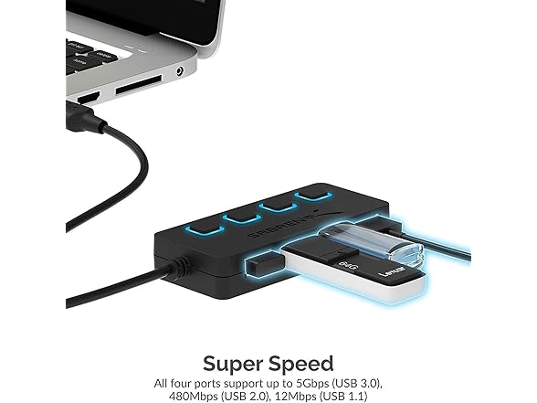 SABRENT 4-Port USB 3.0 Hub Powered w/ LEDs