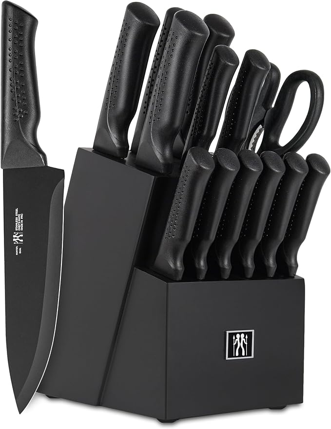 15-Piece Kitchen Knife Set w/ Block- Black - Gallery 6