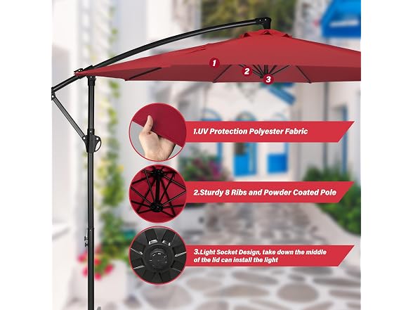 HealSmart 10ft Offset Hanging Patio Umbrella Cantilever