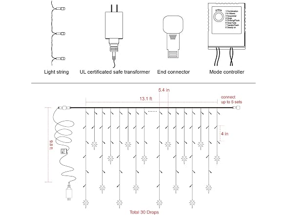 Twinkle Star Iciclelights with Star, Outdoor Cur