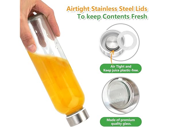 Zukro 18oz Glass Juice Bottles, 6 Pack