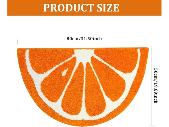 Cute Bath Mat, 31" x 20" Fruit Orange Half Ci