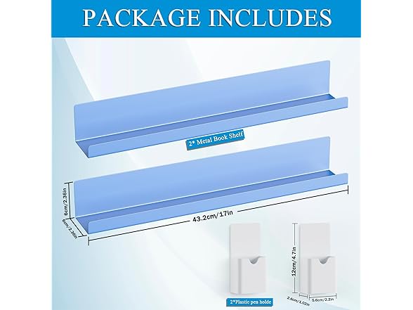 DTUQYX Magnetic Book Shelf for Whiteboard 2-Pack, Blue