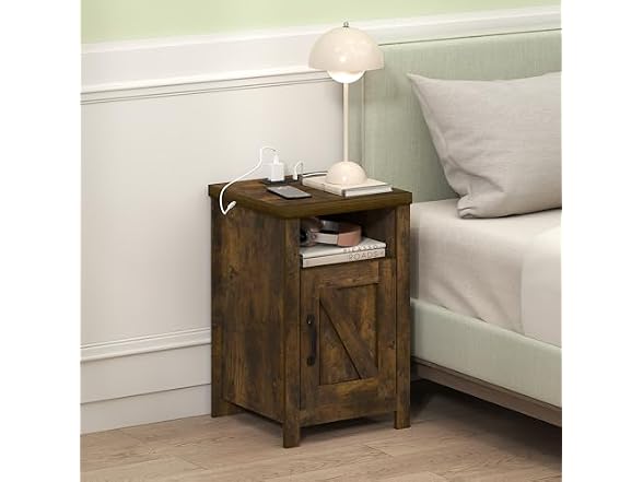 Furinno Farmhouse Nightstand with Charging Station