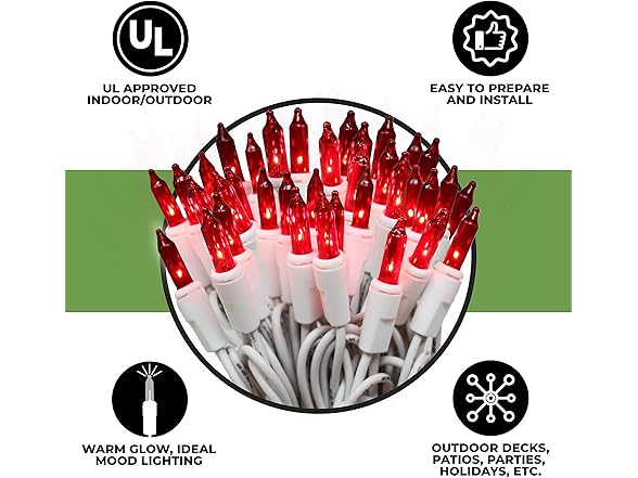 100 Red Christmas Lights White Wire 3-Pack