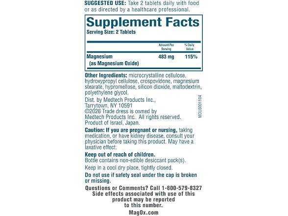 MagOx Magnesium Oxide Supplement 483mg 120ct